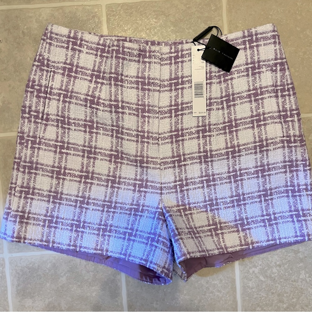 Elie Tahari lavender and white tweed shorts NWT size 6